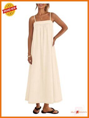 Linen Blend Maxi Sundress with Pockets – Adjustable Spaghetti Strap, Square